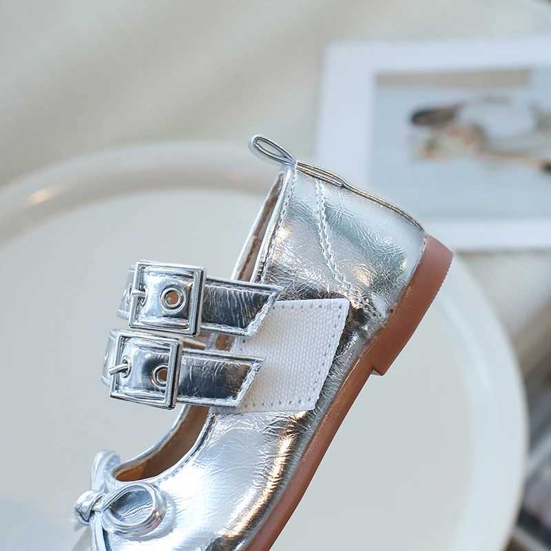 Girl Ballet Apartment Silver Punk Style Round Toe Spring Childrens Mary Jens Light Pu Leather Fully Matched Childrens Princess Shoes 24-35T250315