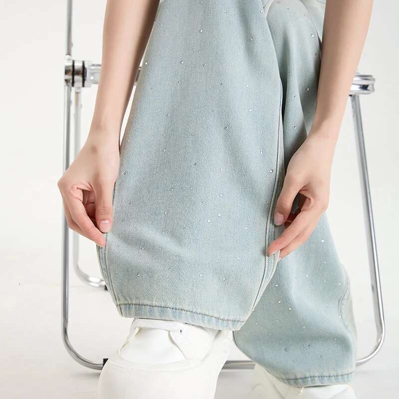 Woman Jeans High Waist Wide Leg Cotton Denim Clothing Dia Design Sense Straight Pants Comfort Casual Trousers Plus Length