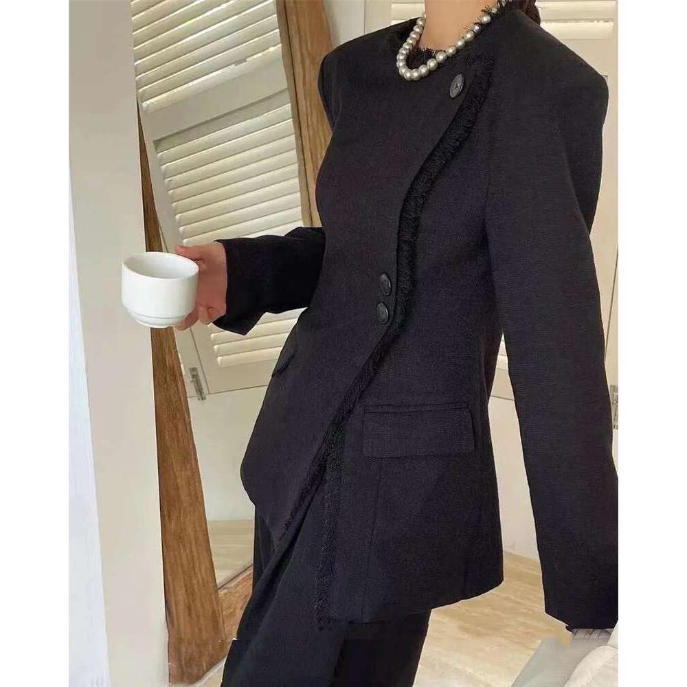 2025 New Women Spring And Autumn Two Pieces Design Jacket With Casual Fringes + Pants Set