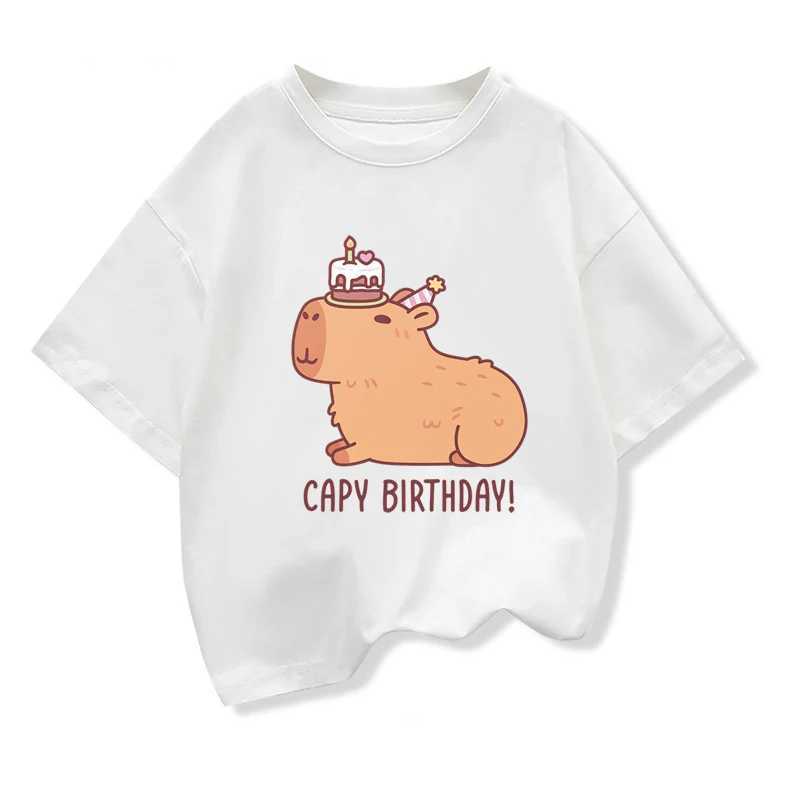 Childrens Birthday Clothing Cute Capybara 2025 Summer Girls Short Sleeve Tops 3-10Years Boys T-shirt Children Birthday GiftsT250306