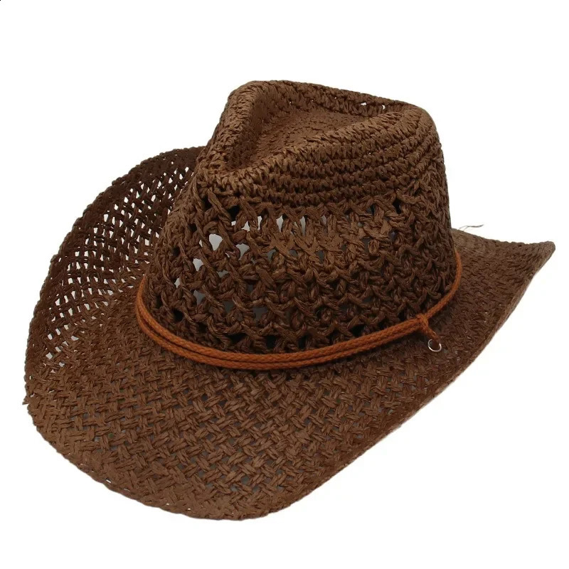 Vintage Western Cowboy Sun Hat Men Women Straw Hat Outdoor Travel Ethnic Style Gift UV Protection Cap Chapeau Beach Hat 250303