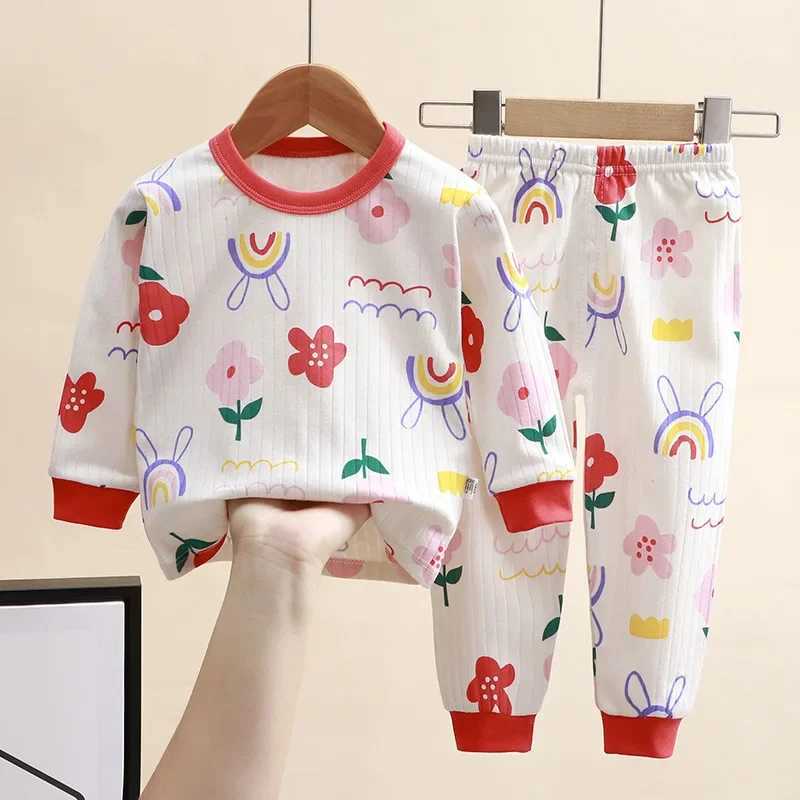 New 2024 Childrens Pure Cotton Pajamas Boys and Girls Cartoon Long Sleeve T-shirt+Pants Baby Spring/Summer Autumn Pajama Set M250306