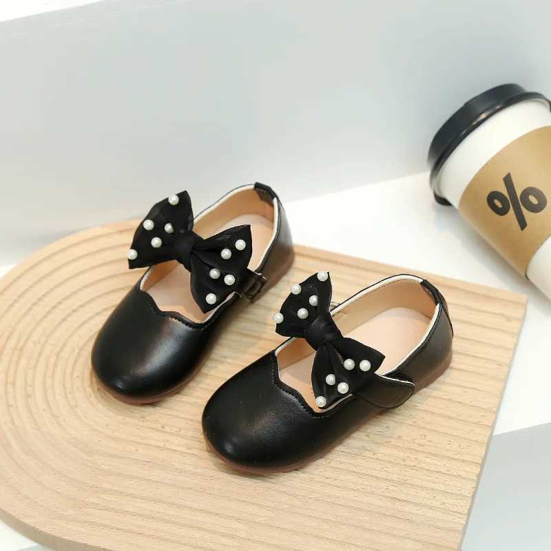 Children Mary Janes Beading Ribbon Black Beige Girls Princess Shoes Shallow Flexiable Elegant Fashion Kids Flat Shoe 21-30T250306