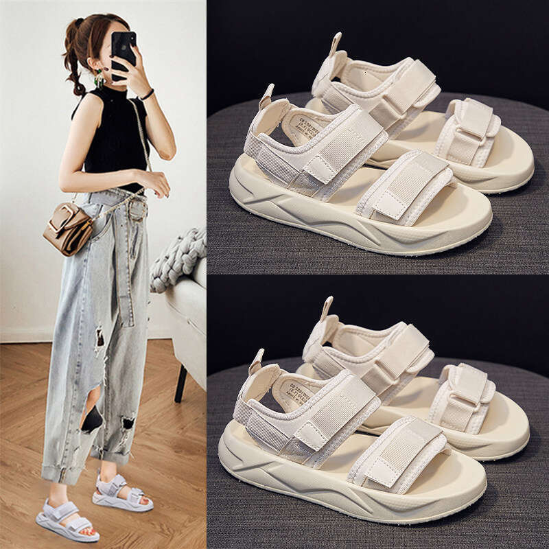 Sports Sandals for Women, Spring and Autumn 2025 New Edition, Internet Red Thick Casual Women's Shoes, Flat Soft Bottom Magic Sticker Beach Shoes