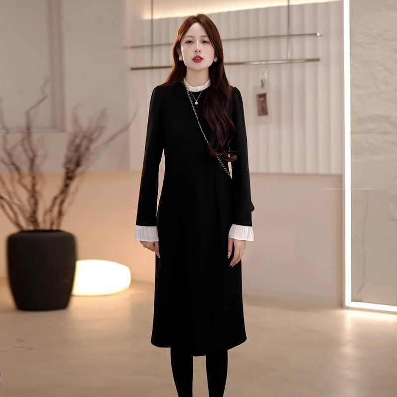 MU5120 Spring new knitted elastic temperament slim long-sleeved bottoming long dress casual large size women's clothing