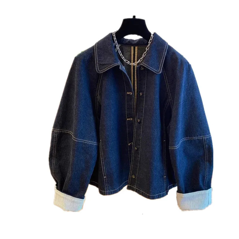 Vintage Denim Coat Women Spring Autumn Fashion Short Jeans Jacket Female Casual Cuffs Splicing Loose Cowboy Tops T874 250306