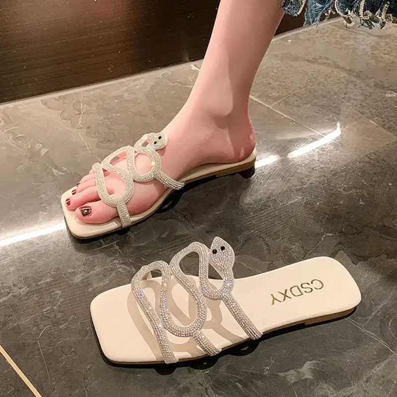 2024 Summer New Large Size Wens Sandals Snake Rhine Flat Slippers N-slip Comfortable Wens Shoes Womens Sandals Y250306