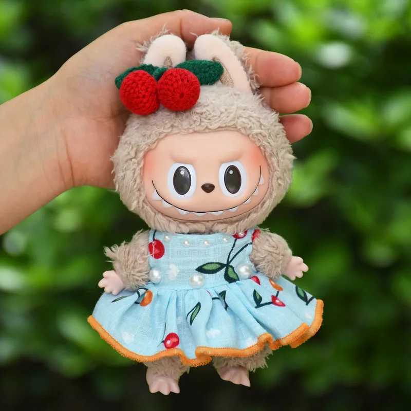 Only Clothes Cute Mini Plush Dolls Clothes Outfit Accessories For Labubu Dolls Clothing Kids Gift Cherry Skirt SetT250307