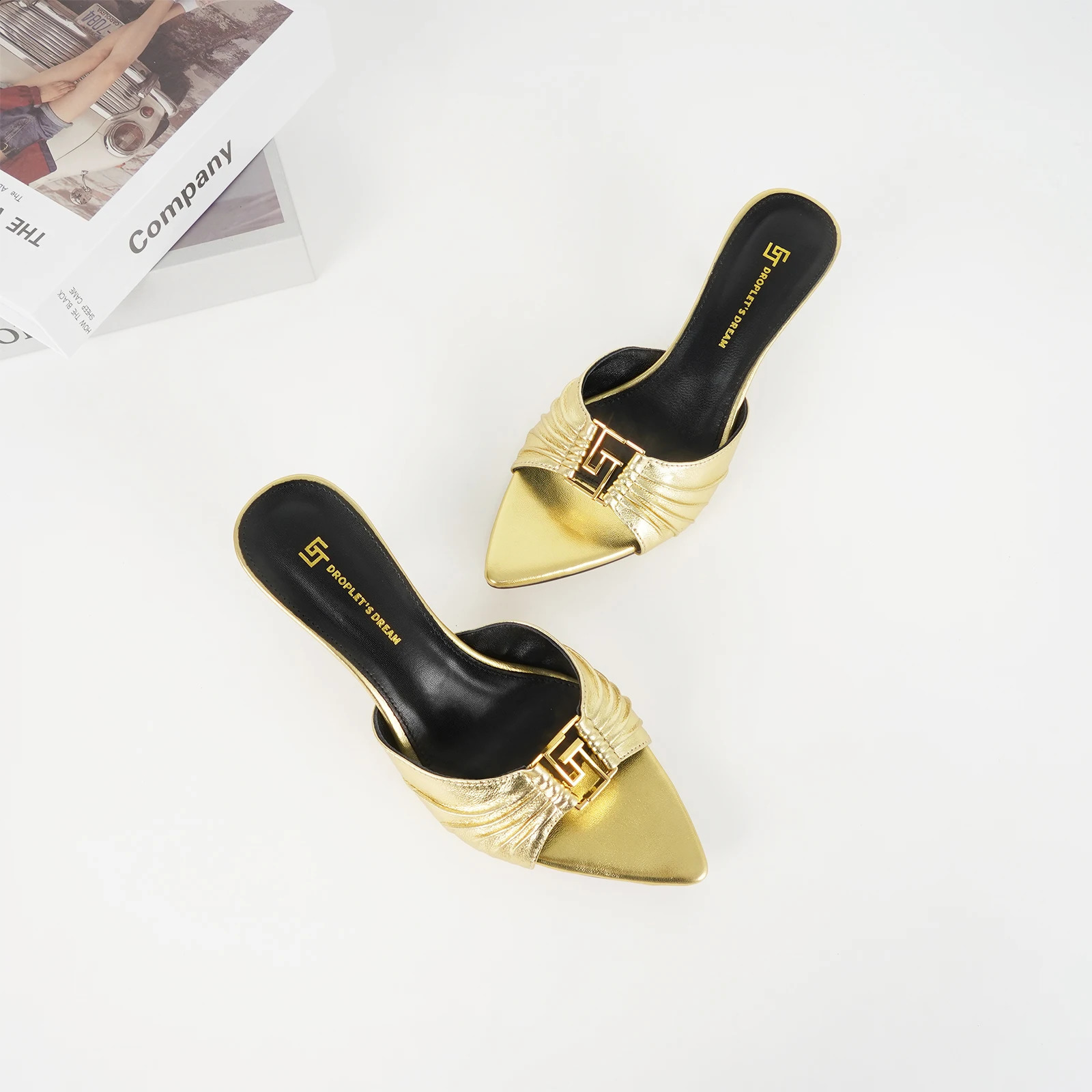 Ladies high heels plus size pointed toe exposed toe slim heel slippers luxurious leather party shoes summer style 250305