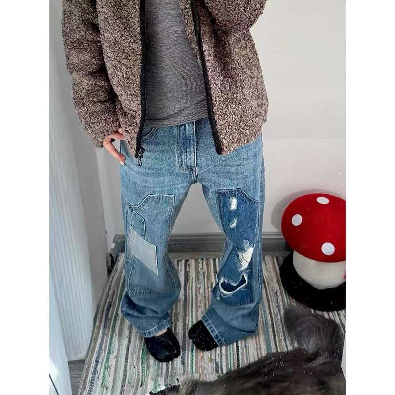 2025 Spring Women Casual Haruku Spliced Jeans Y2k Wide Leg Baggy Punk Denim Trouser Vintage 2000S Aesthetic Loose Washed Pants