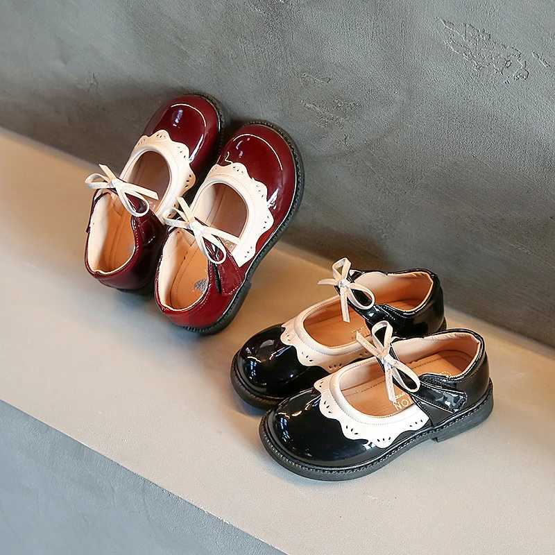 Children Mary Janes Red Black Ruffles Bowknot Patent Leather Kids Princess Shoes 21-30 Round Toe Spring Fashion Girls Flat ShoeT250306