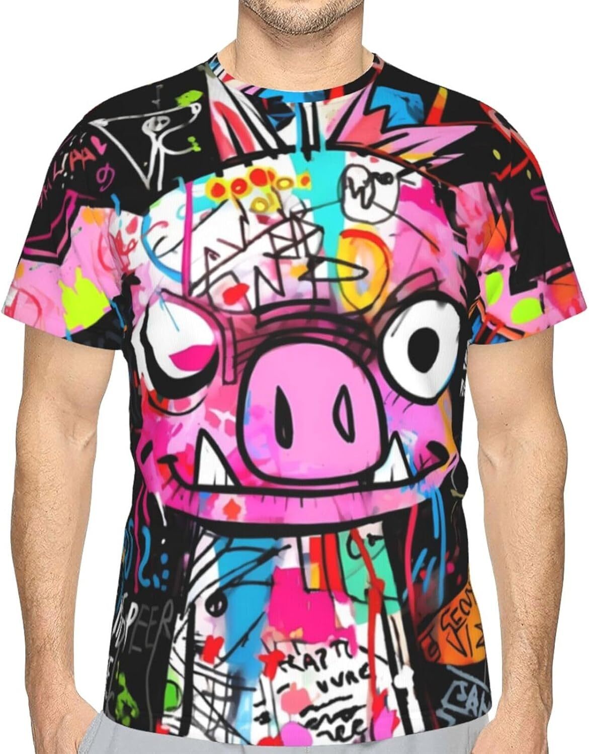 Mens T shirt Pig Graffiti Funny 3D Printed T-Shirt for Men Women Abstract Graffiti Art Comfort Fit Trendy Casual Short Sleeve Top tee Casual tops summ