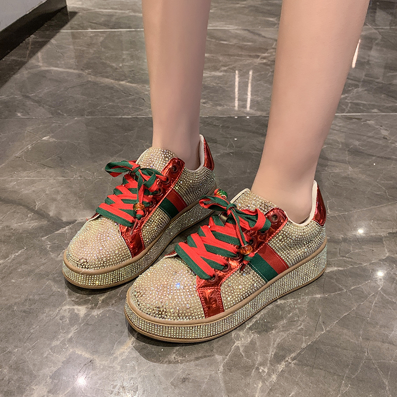 Women's Designer Shoes Luxury Platform Sneakers Top Quality Sneakers Women Skating Shoes Crystal Fashion Shiny Women's Casual Shoes Lace up 