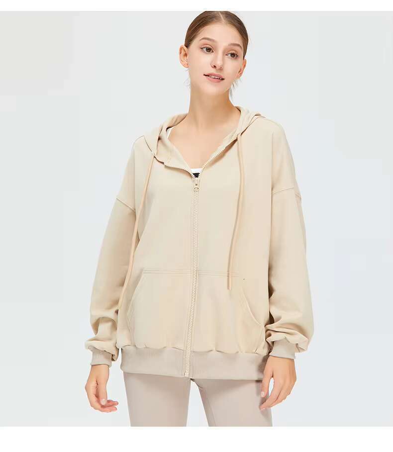 Wholesale High Quality Women's Drawstring Hooded Sports Jacket Custom 100% Cotton Casual Hoodie