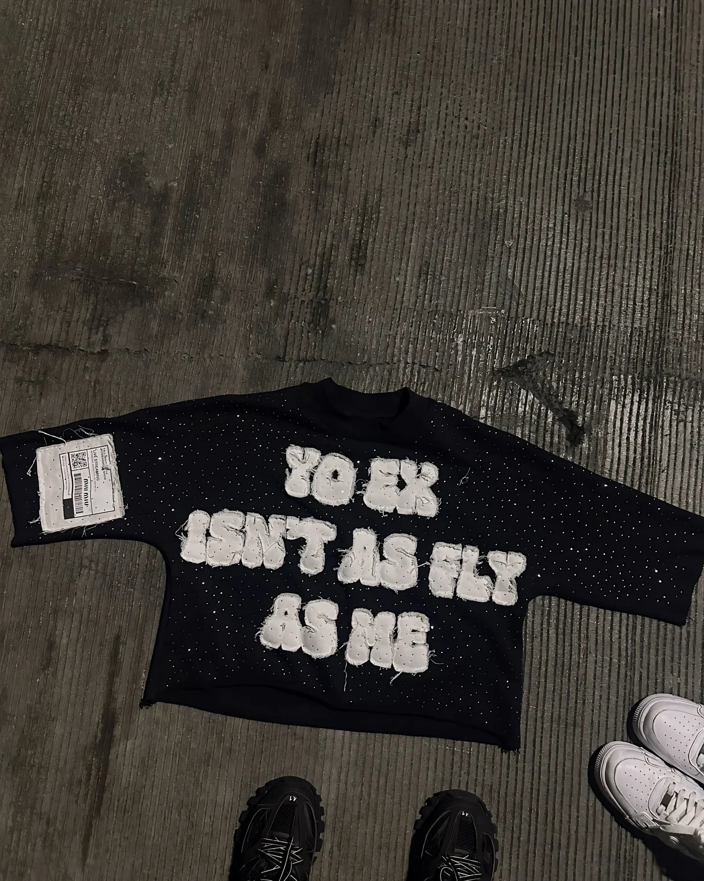 Gothic letter splicing work track set for men Y2k hiphop retro sequin striped clothing sports pants Tshirt twopiece street 250306