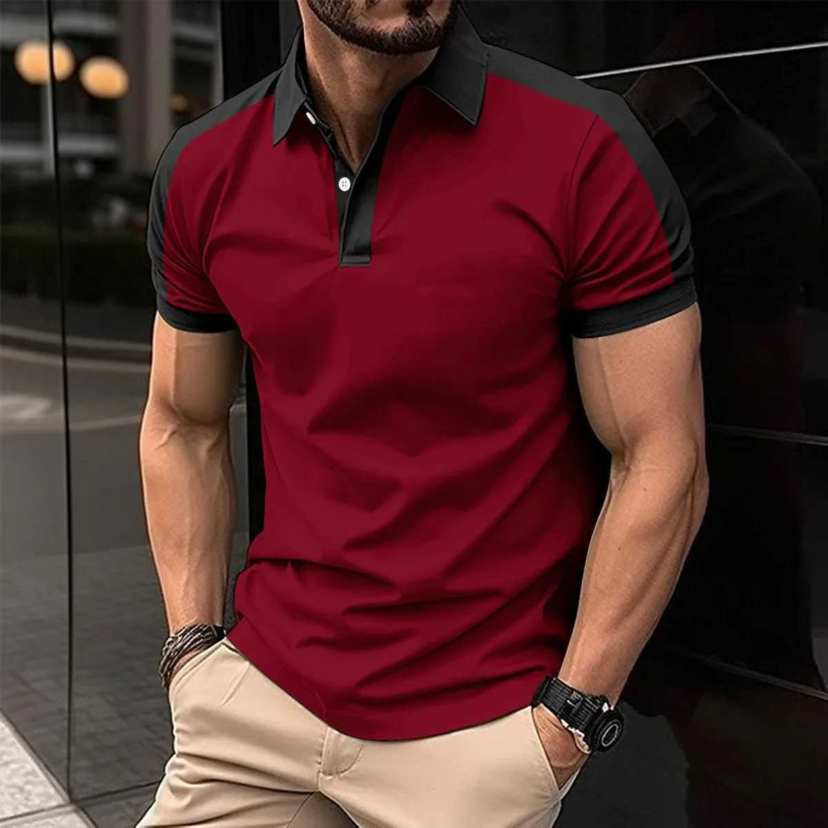 Silk Fashion Mens Short-sleeved Polo Shirt Lapel Button Solid Color Shirt Polo Shirt Summer Casual Comfortable Male Clothing X250306