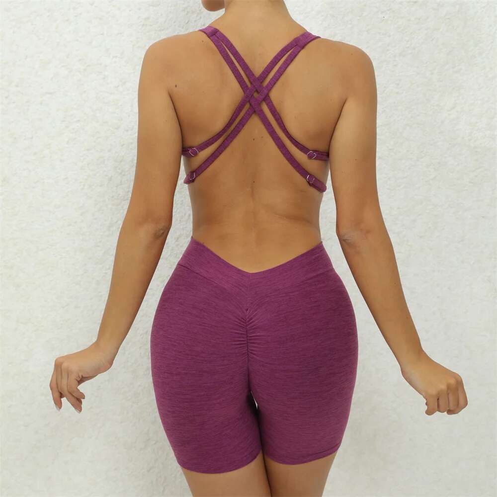 New Nylon Pad Women Yoga Set Rompers One Piece Jumpsuit Gym Exercise Sports Bra Romper Fiess Shorts Sportwear Active Suit KLMY