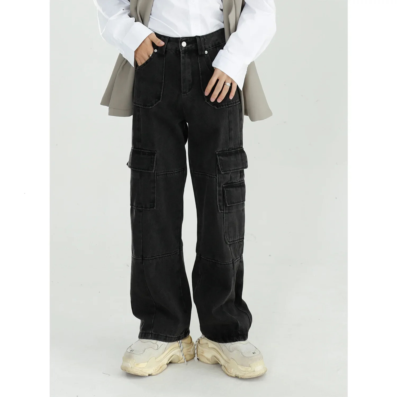 Vintage Black Baggy Jeans for Men Streetwear Wide Leg Cargo Pants Loose Fashion Stylish Male Straight Casual Trousers 250306wtt