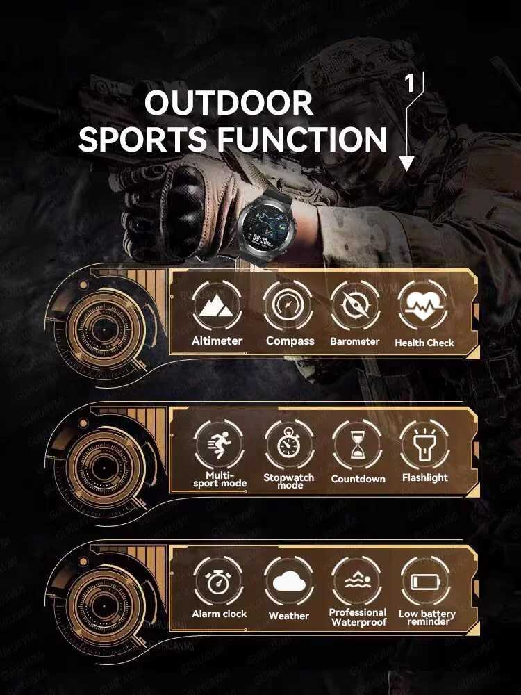 Suitable for Sport Smart Bracelet Mens Watch 1.85 AMOLED SCREEn Gps Compass Altimeter Waterproof BT Call New Smart Watch O250306