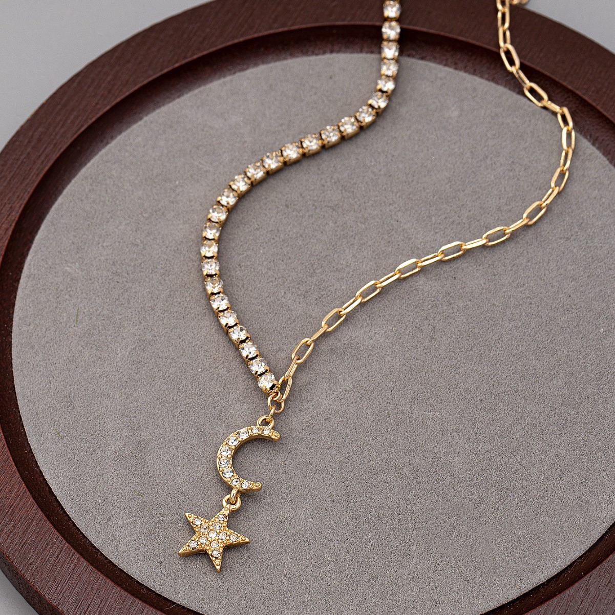 Moon Star Pendant Semi-diamond Necklace Female Niche Design Sense Jewelry