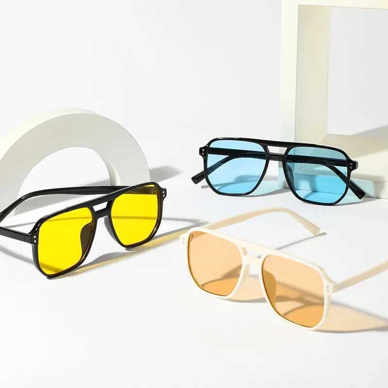 2024 Outdoor Ocean Slice Double Beam Sunglasses New Retro Jelly Color Women Square Sunglasses UV400 Eye Protection GogglesXJ250306