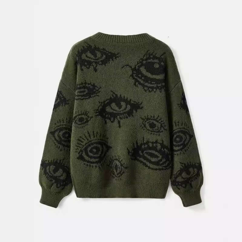 Personalized round neck long sleeved loose knitted sweater with jacquard pattern for winter warmth gift for man