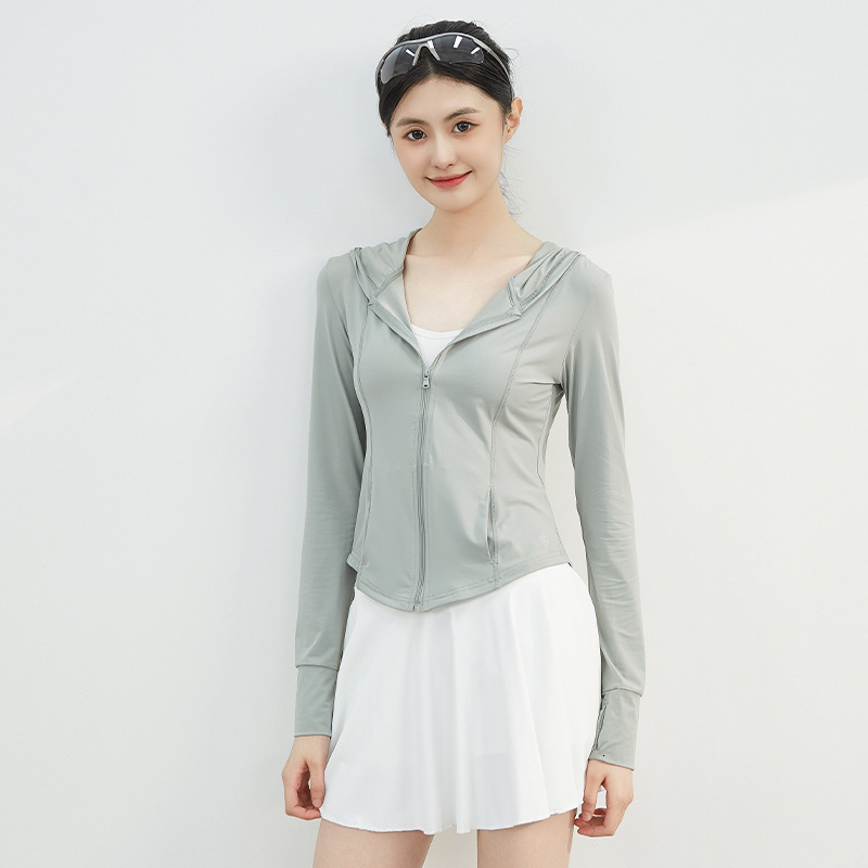 tracksuit UPF50+original yarn clothing women, slim fit tight fitting sun protection clothing, UV resistant hooded yoga jacket for women