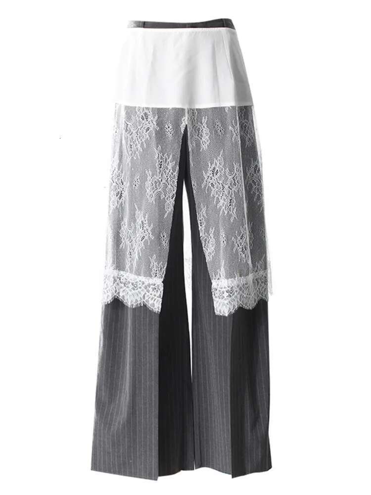 ZMEENNA Gray Stripe Patchwork Skirt Gauze 2 Piece Sets For Women 2025 Spring Fashion Female New Elegant Pants Zm616