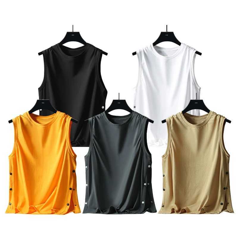 Summer Fashion Round Neck Loose Casual Cotton Vest Male Sleeveless Breasted All-match Pullover Tank Top Men Solid Color T-shirtT250318
