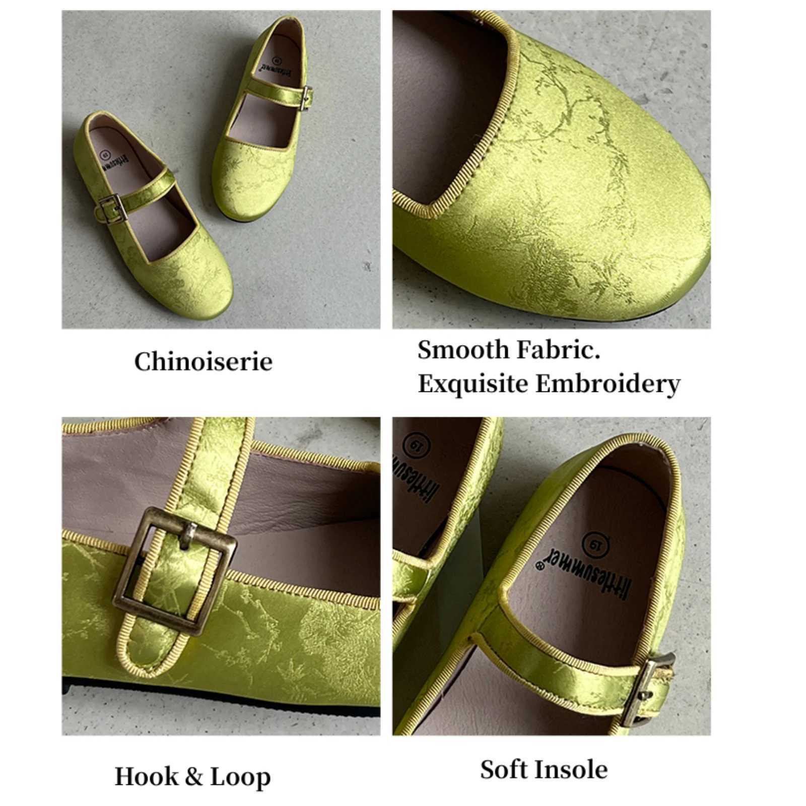 Chinoiserie Girls Flats Shoes Exquisite Embroidery Fashion Mary Jane Childrens Casual Shoes Kids Shoes for CheongsamT250306