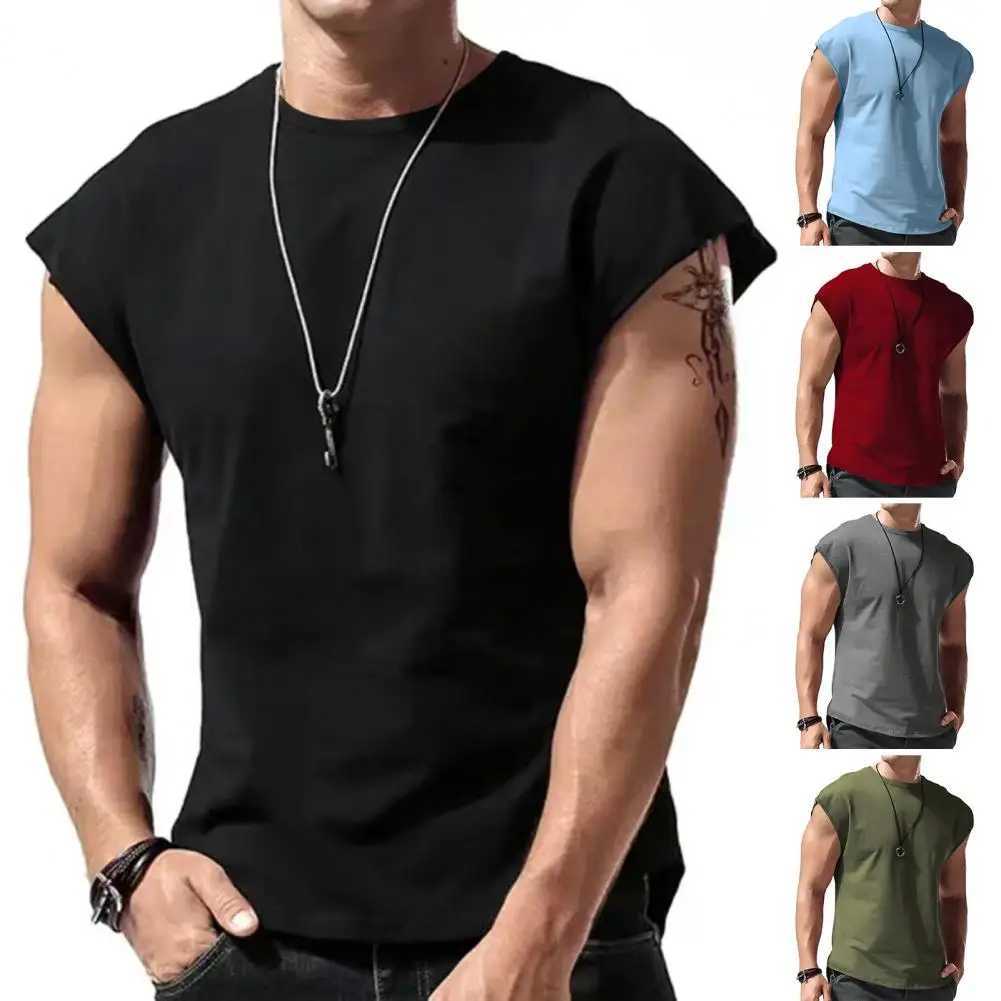 Men Sleeveless Solid Vest Tops Casual Sports Fitness Gym Muscle Tee Tank T-Shirt Solid Color Round Neck Pullover Tank TopsT250318