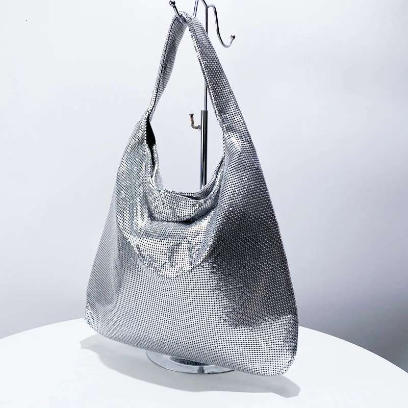 Aluminum Sheet Metal Mesh Sequins Tote Bags For Women Designer Handbag Purse 2024 New In Fashion Shoulder Evening Party