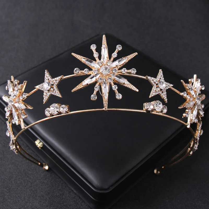 Trendy Silver Color Tiaras And Crowns Stars Princess Diadems Bride Wedding Hair Accessories Rhinestone Hairbands Jewelry X250306