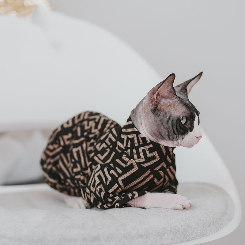 Designer Style Sphynx Hairless Cat Fashion Breathable Summer Cotton Shirts Pet Clothes,Round Collar Vest Kitten Shirts, Hairless Cats Apparel XL