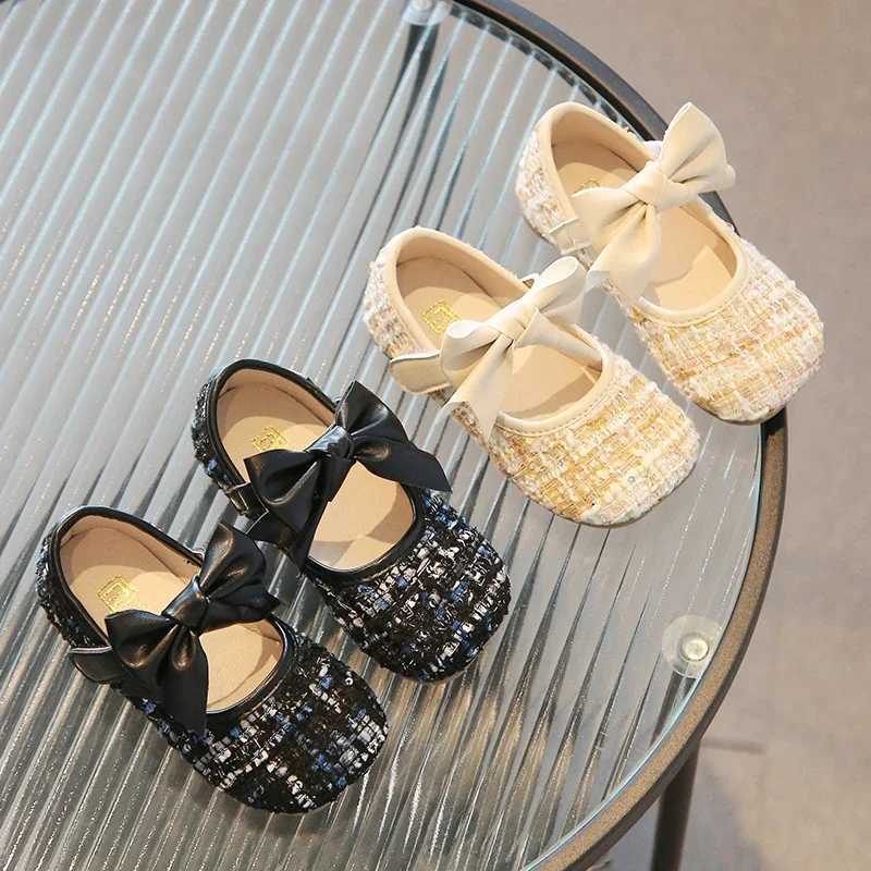 Little Girls Mary Janes Elegant Black Beige Autumn New Kids Flat Shoes Hook-loop Fashion Trendy Bow-knot Children Princess ShoeT250306