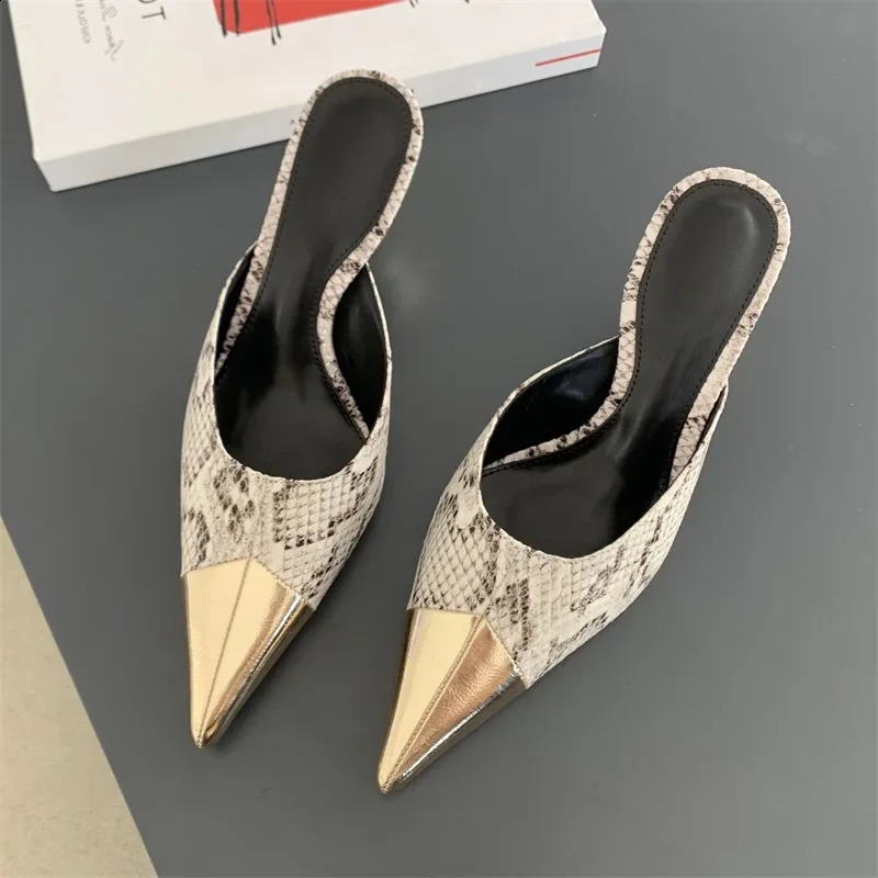 Eilyken Spring Fashion Serpentine Pointed Toe Women Slippers Sexy Thin Heels Sandals Stripper Banquet Mule Female Shoes 250305