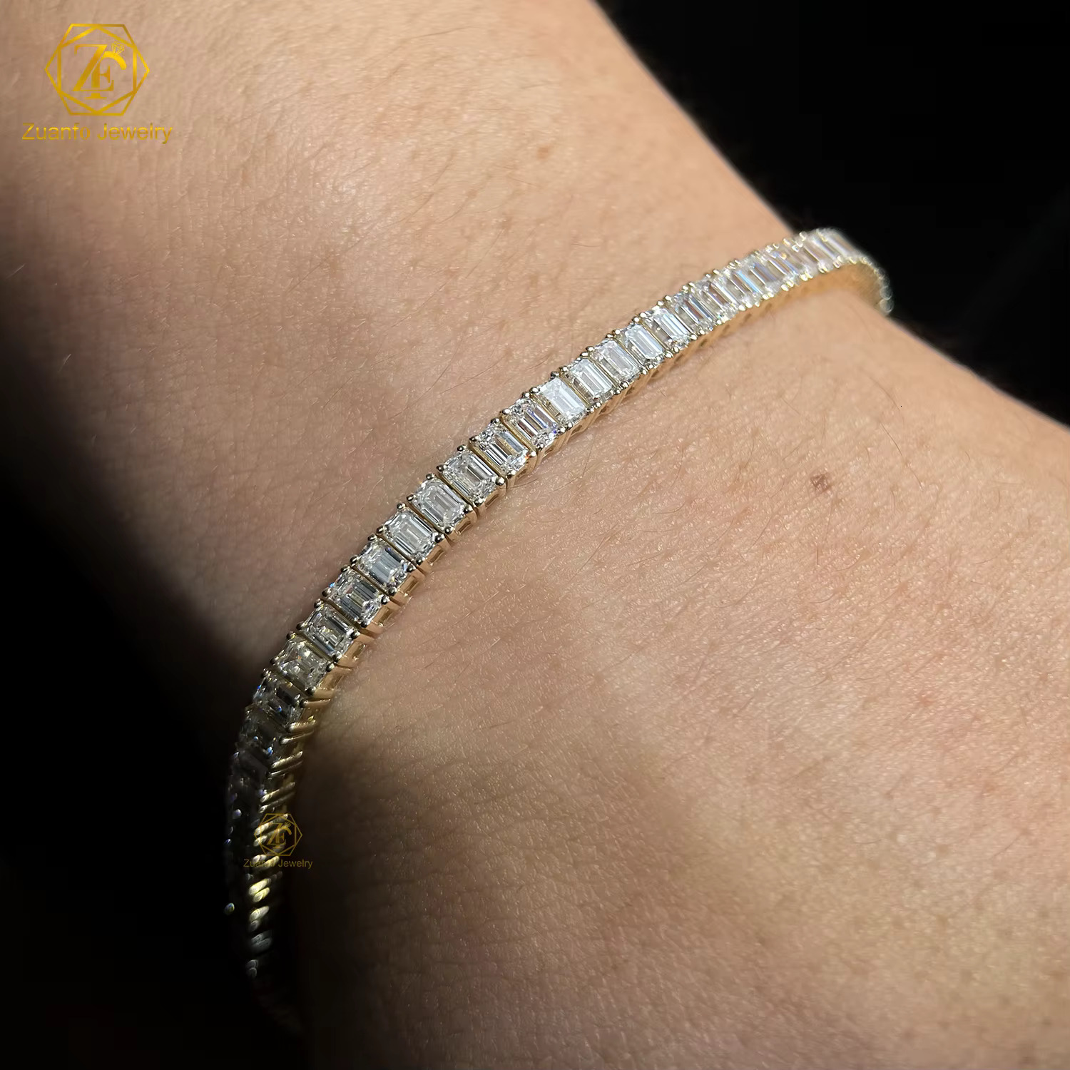 Latest Design Fine Jewelry VVS1 Lab Diamonds Tennis Bracelet Emerald Cut 14k Gold Lab Grown Diamond Tennis Chain