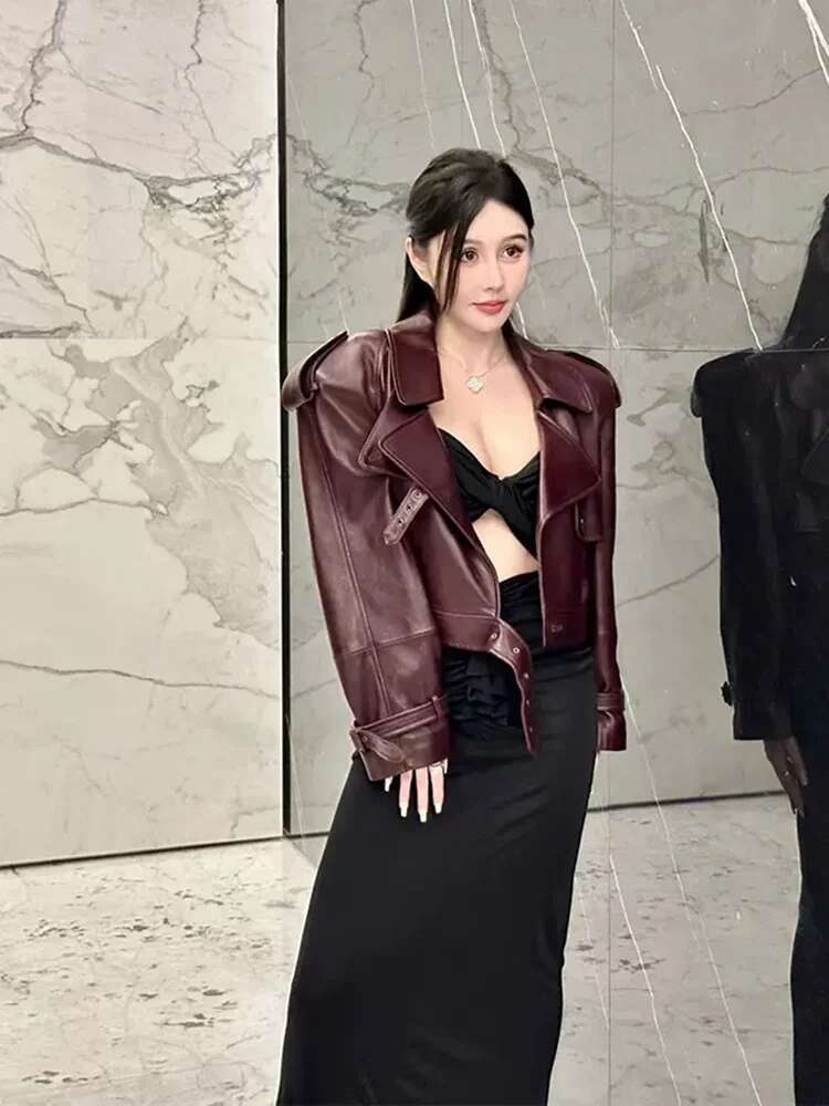 Plusizeshe Spring Cool Vintage Short Pu Leather Motorcycle Bike Jacket Women Long Sleeve Designer Clothing Streetwear