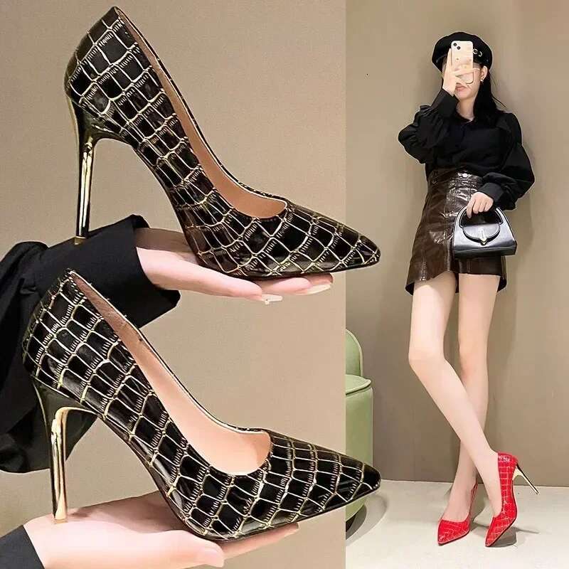 New Women's Patent Leather High Heels Pointed Tip Shallow Mouth One Kick Sexy Pumps Women Shoes atos Mujer 2025 Tenden...