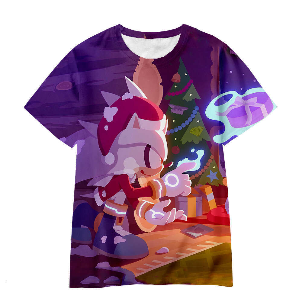 sports short sleeved animated Sonic 3D digital printed children's T-shirt 2025 new style chic and elegant clothing