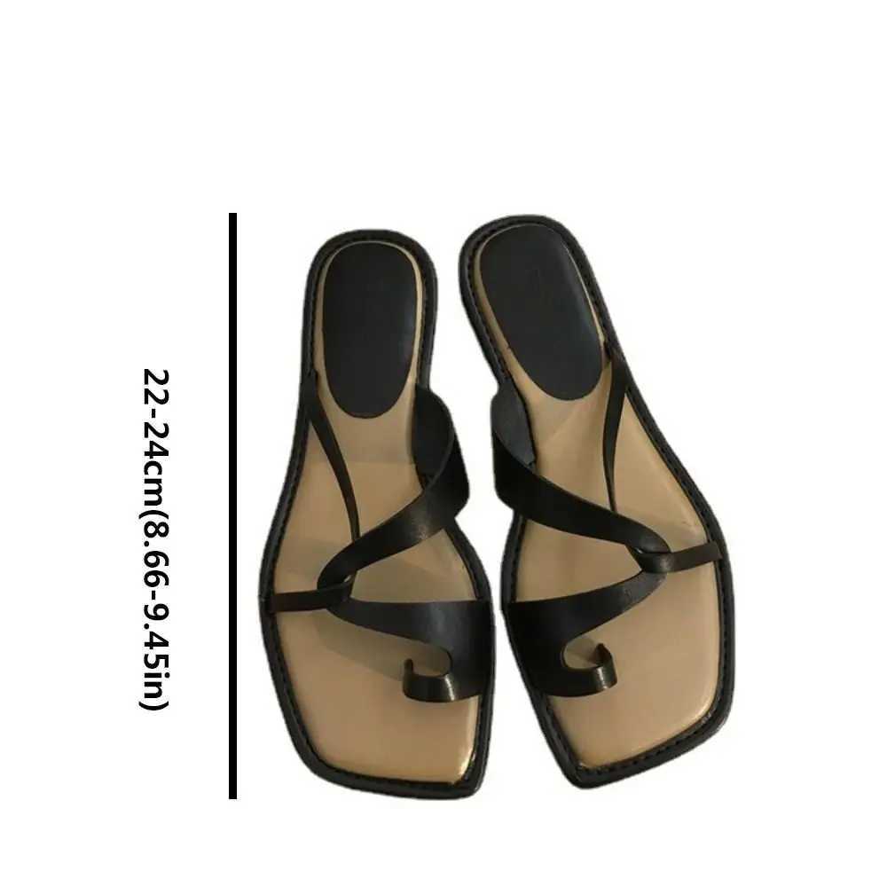 Cfortable Toe Cross Straps Solid Color Slippers Flat PU Thg Sandals Soft Lightweight Wens Slippers Vai Y250306