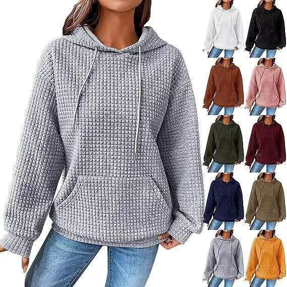 New Thick Waffle Texture Sweatshirt Street Wear Vintage Soft Breathable Women's Hoodies