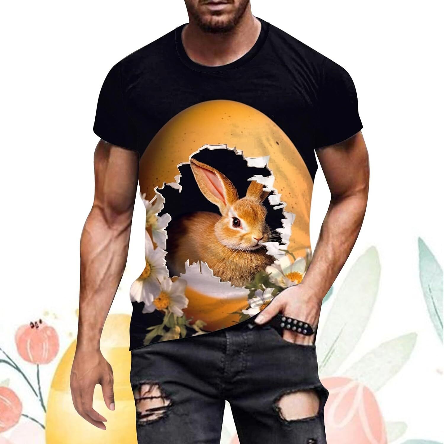 Mens T shirt Easter T Shirts for Men Fashion Mens Digital 3D Printed T Shirt Short Sleeved Shirt Top Lapel Fitted Shirts Men Trendy tee Casual tops su