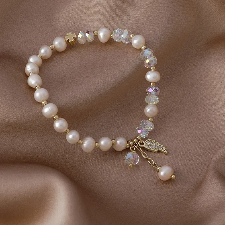 Fashion Freshwater Pearl Bracelet Women's Exquisite Baroque Crystal Bracelet Student Girlfriend Ins Niche Wing Crystal Bracelet