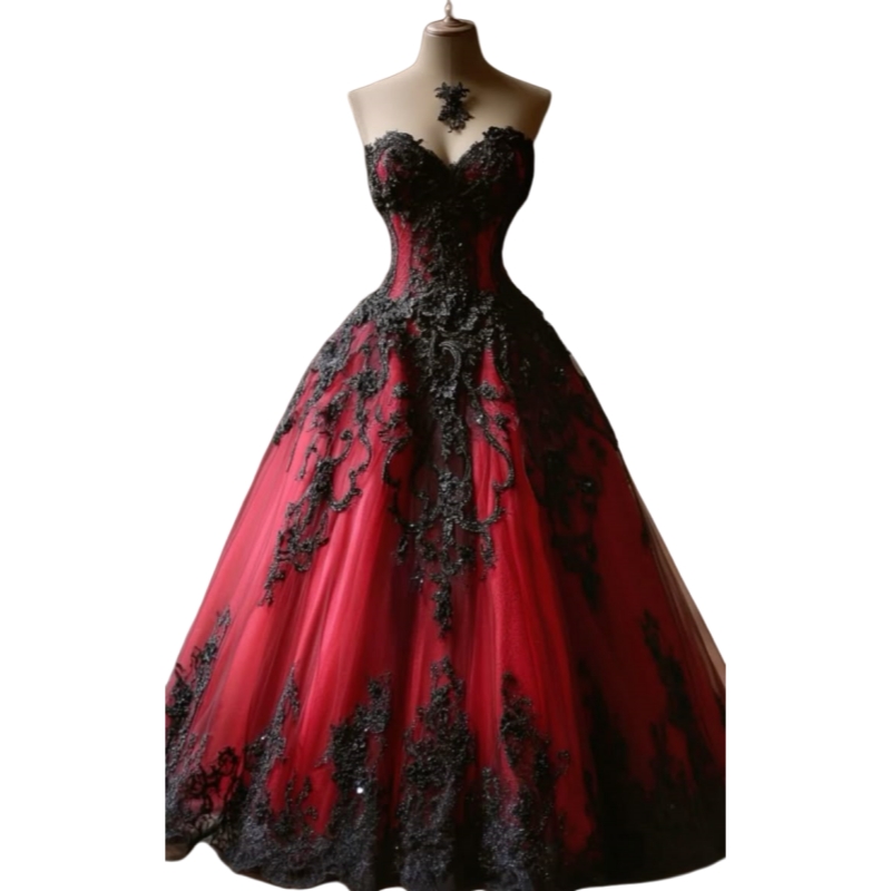 Gothic Black And Red Wedding Dresses Lace Appliques Floor length A-Line Vintage Bridal Gown Sweetheart Neckline Sleeveless Tulle Vestido De Novia 2025