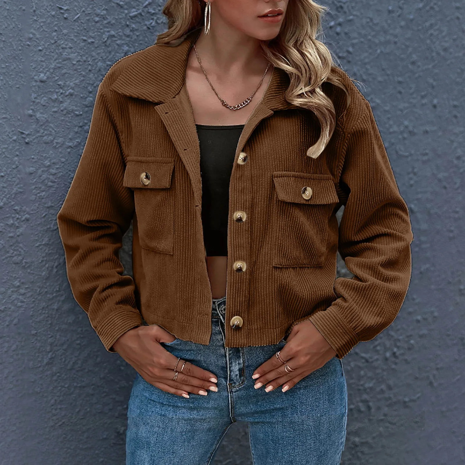 Coal Washed Jacket Womens AutumnWinter Fashion Short Coat with Button Retro Korean Collar 250306