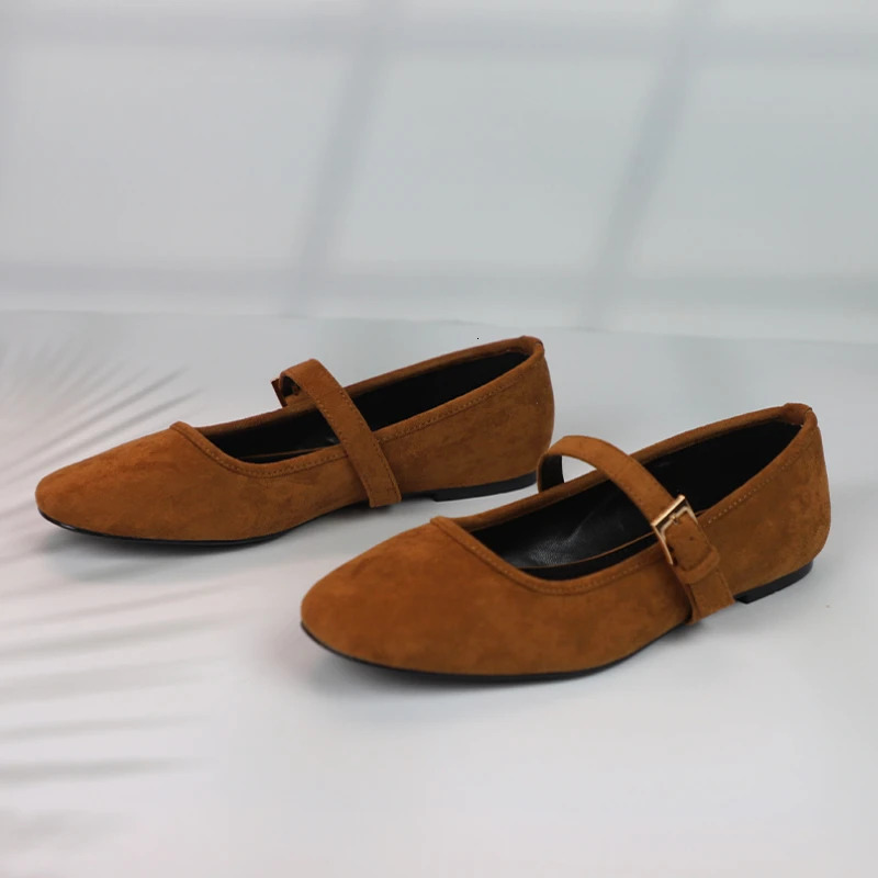 Walking Womens Mary Janes Shoes 2025 Spring Round Toe Soft Faux Suede Retro Brown Girl Barefoot Ballet Flats 250306
