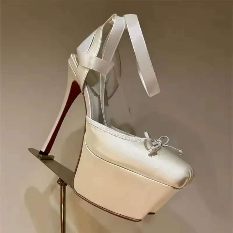Brand High Heeled Platform Shoes Fashion Woman's Square Toe Thick Bottom Butterfly-Knot Pumps Women Dance Sandals