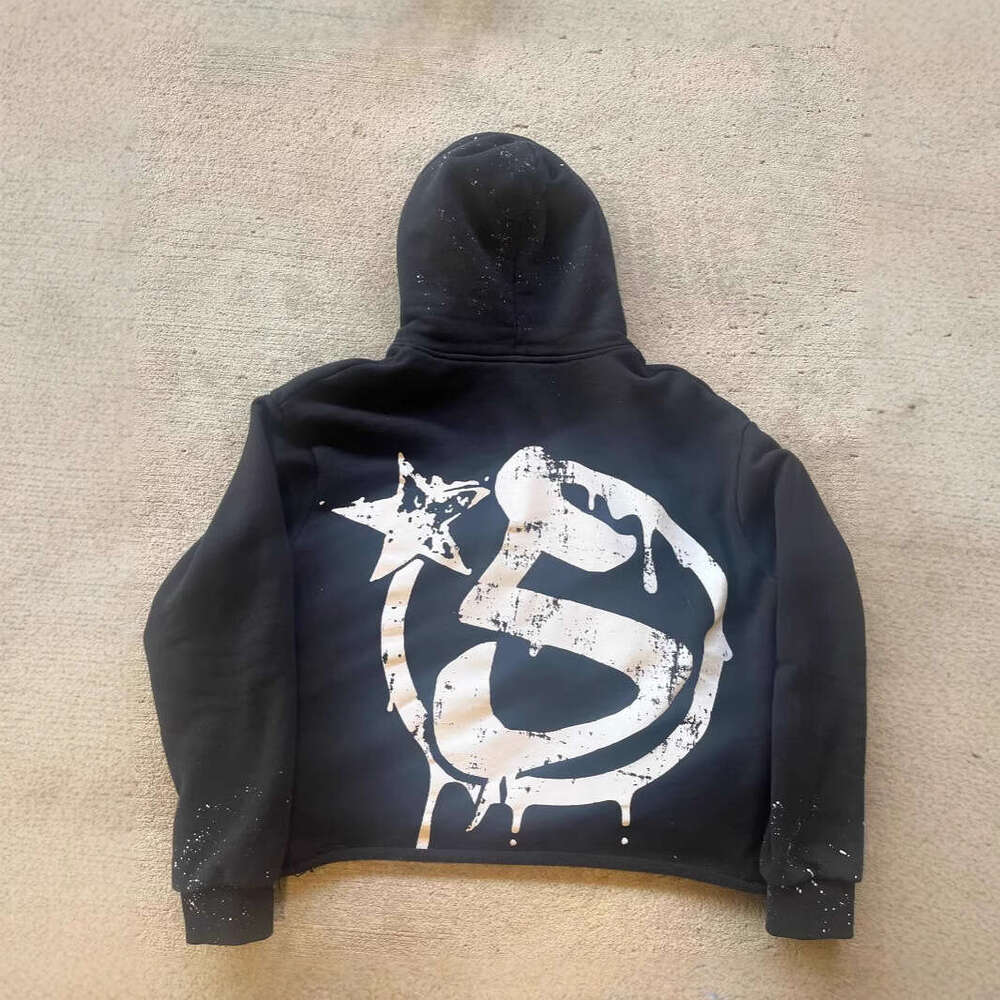 Oversize hooded sweatshirt with personalized trendy patterns, heavy printing, loose and versatile street style long sleeves gift for man