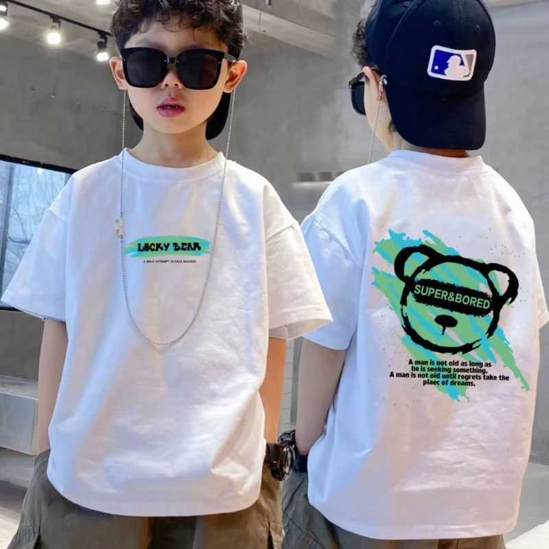 2023 Summer Kids Clothes Cartoon Print T Shirt Streetwear 100%Cotton Tops Children Boys Girls Clothes Short Sleeve Tees O-NeckT250306